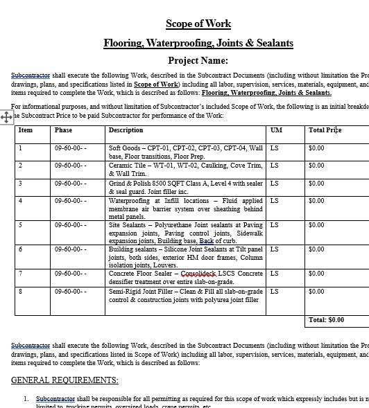 Scope Of Work Template