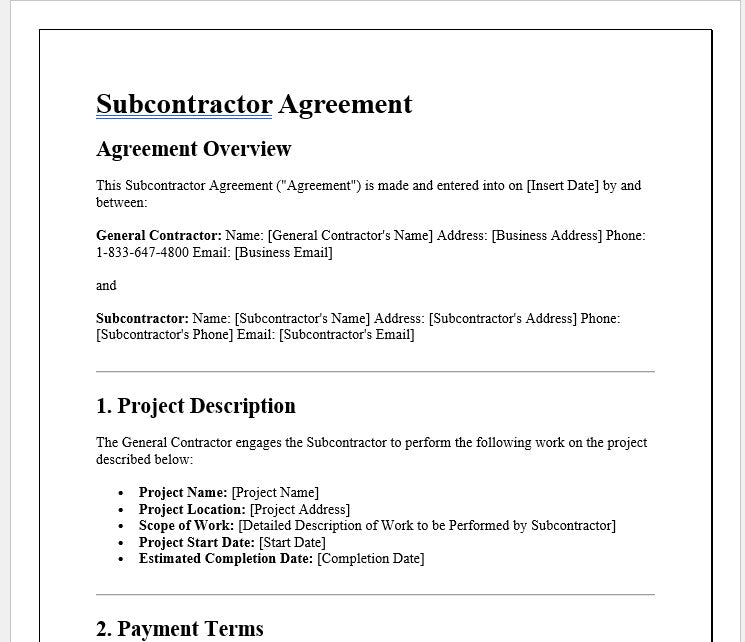 Sub-Contractor Agreement (GC to Sub)