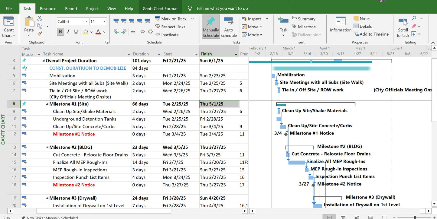 Microsoft Project - Baseline Project Schedule