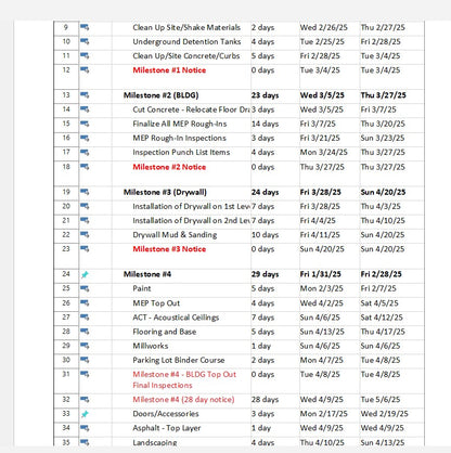 Microsoft Project - Baseline Project Schedule